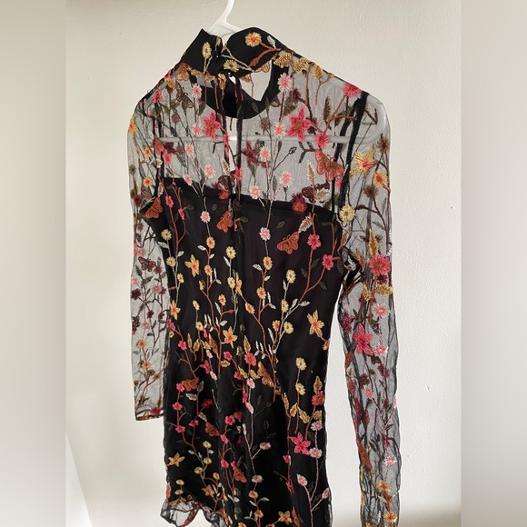 Revolve Donna Mizani Bettie Dress Black Embroidered Floral Mockneck (XSmall) - Picture 7 of 10